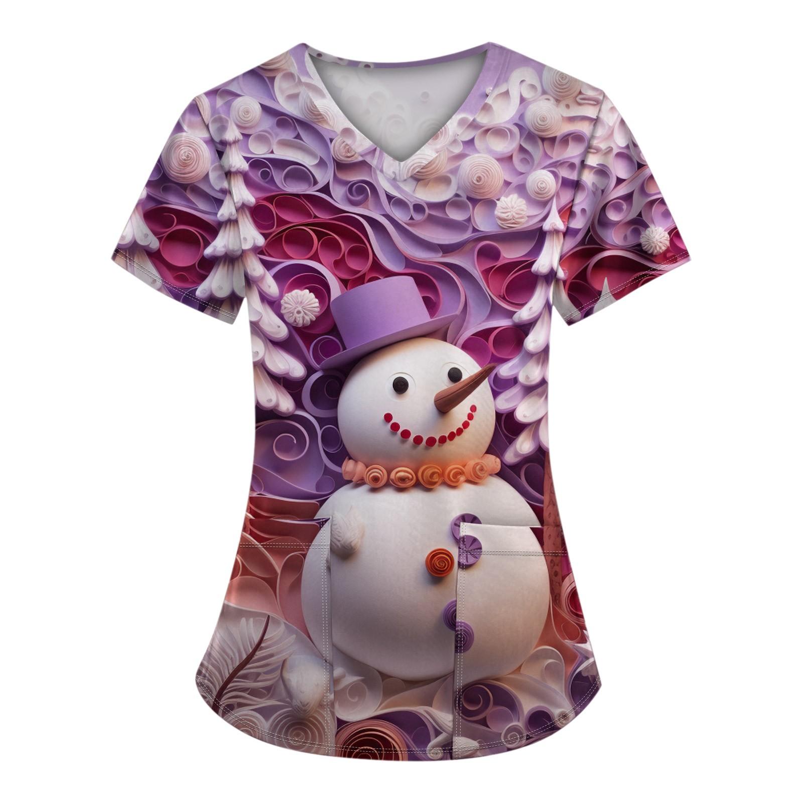 

Женская рождественская печатная рабочая униформа с V-образным вырезом и карманом, защитная униформа S фиолетовый