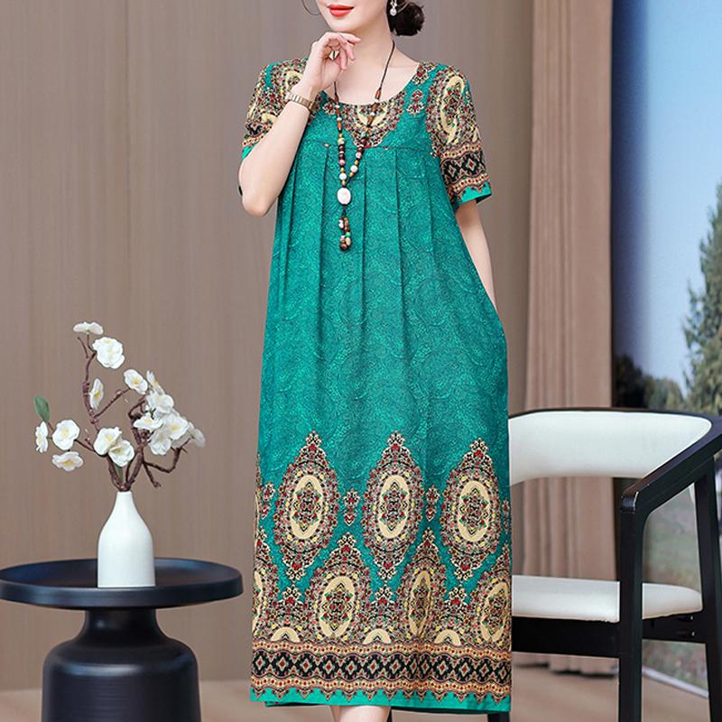 Elegante lange Kleider mit Ärmeln Übergröße Lässiges lockeres Kurzarm-Vintage-Kleid für Damen Sommerkleidung