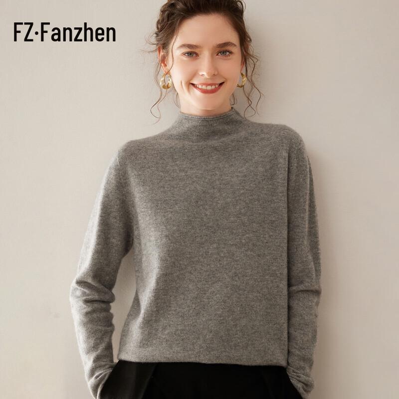 Fanzhen Women's Semi-High Collar Cashmere Sweater