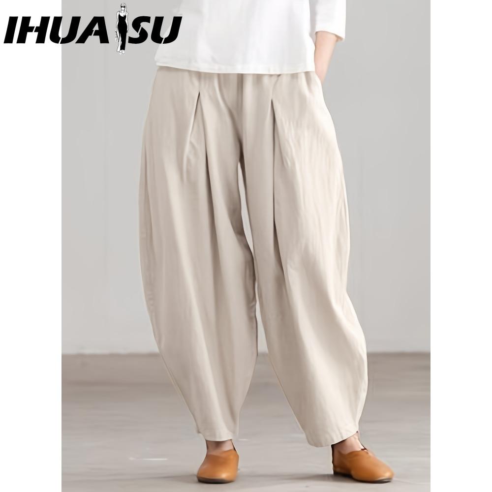 

IHUASU Women s Fashion Casual Solid Color Print Pants & Capris S белый