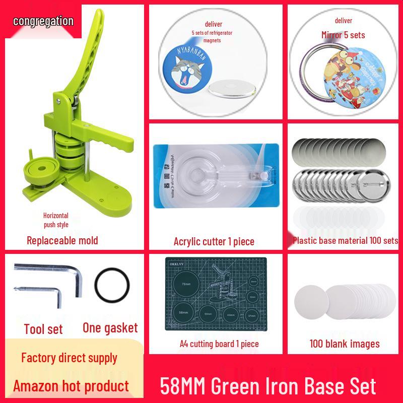 

DIY Tinplate Brooch Badge Machine Set for Kids: Art Press Button Maker for Lapel Pins and Anime Designs. 32MM Green Mold