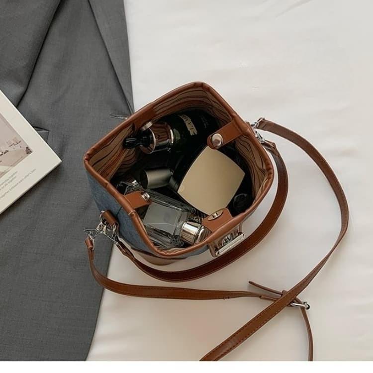 Color matching denim mini bucket bag women's messenger bag