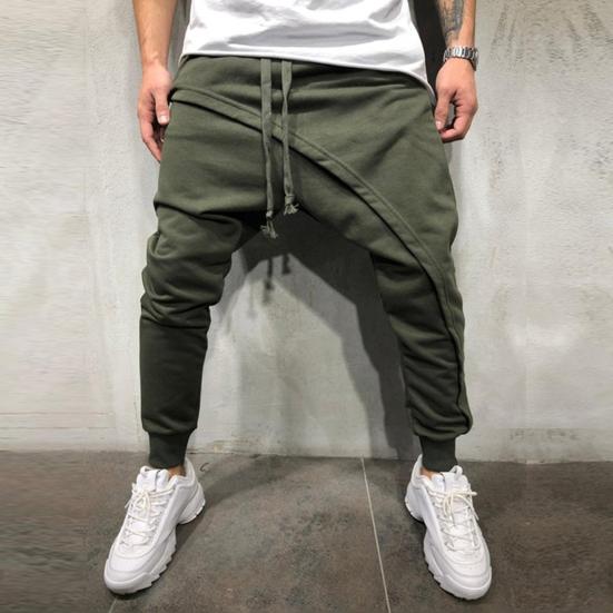 Men Harem Pants Solid Color Ankle Tied Streetwear Hip Hop Double Layer Running Baggy Pants for Jogging