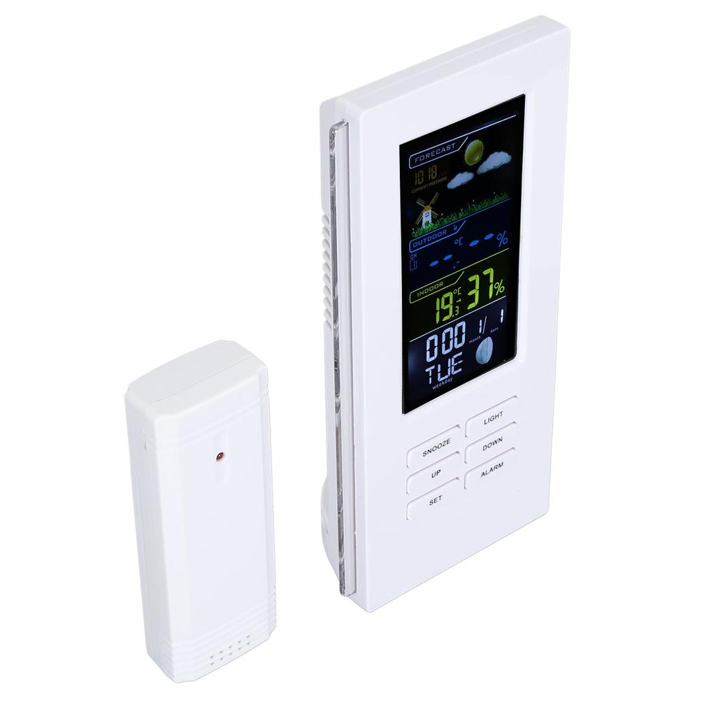 Wireless Weather Forecast Station Indoor Outdoor Thermometer Hygrometer Color Display Digital Temperature Humidity Monitor Alarm Clock Backlight