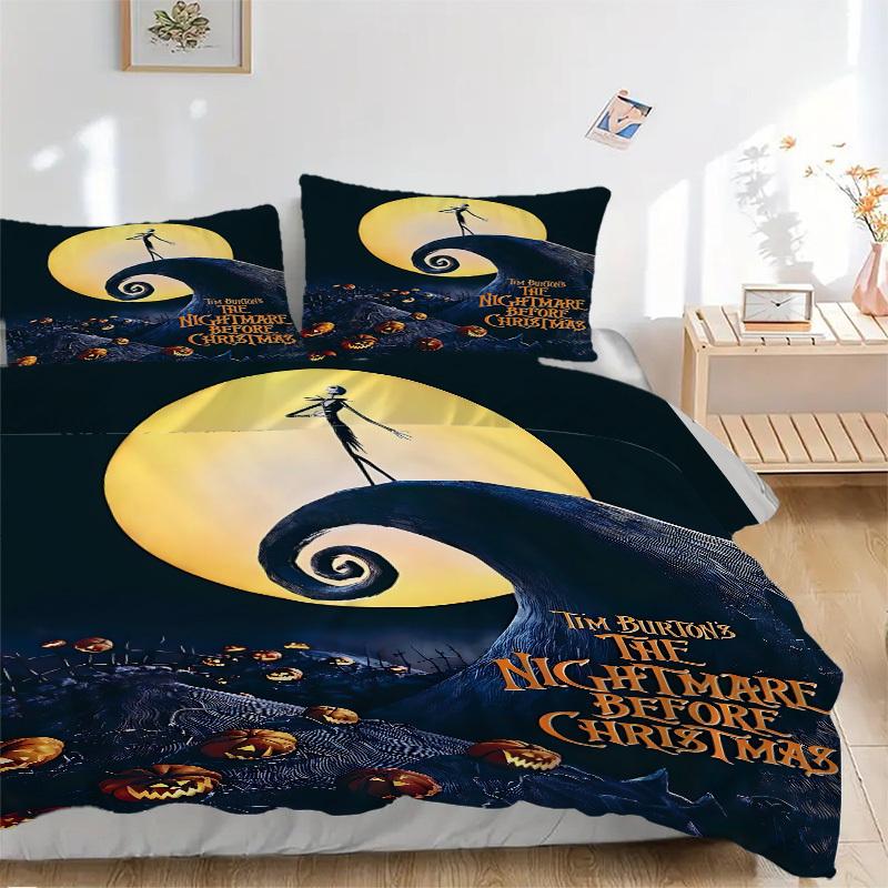 3pcs Set Nightmare Before Christmas 1pc of Quilt Cover+2pcs of Pillowcase, No Core, Print Bedding, All Seasons Bedroom Setting072