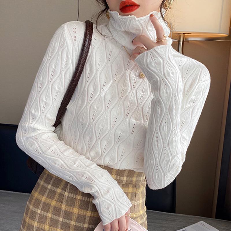 

Пуловеры с высоким воротником, женская одежда, вязаные свитера с воротником-стойкой, осень и зима 2023, полый женский свитер 22686