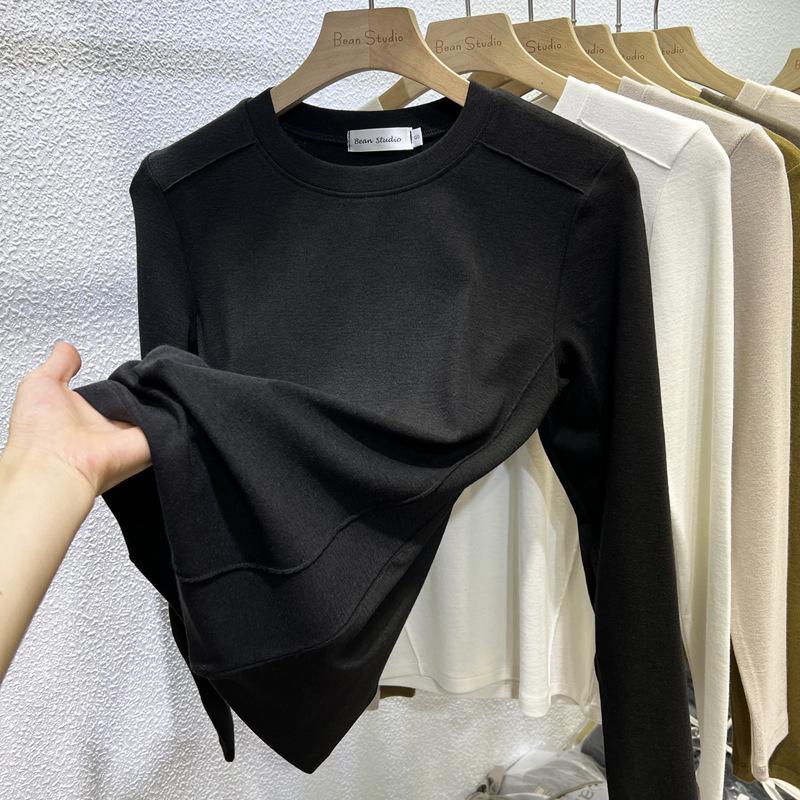 

Футболка с круглым вырезом и длинными рукавами для женщин на весну и осень, новый стиль, мягкая и яркая внутренняя основа рубашки, облегающее тело XXL чёрный
