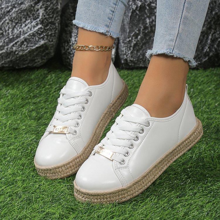 2025 solid color lace-up large size single shoes 2025 autumn new hemp rope light bottom supply women's fashion single shoes