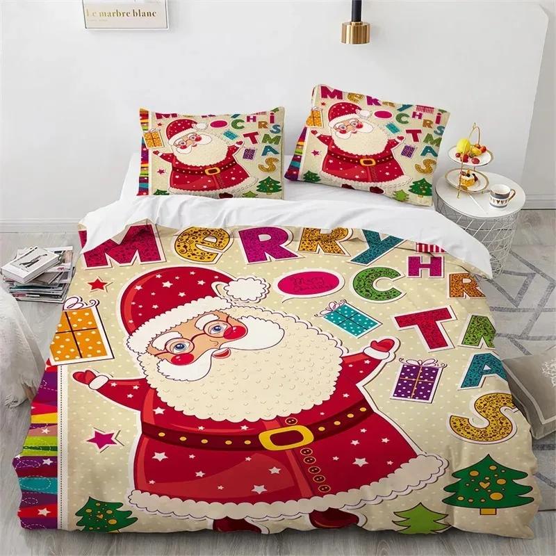 3D Christmas Duvet Cover Microfiber Santa Claus Comforter Cover Cartoon Bedding Set Twin King Quilt Cover With Pillowcases