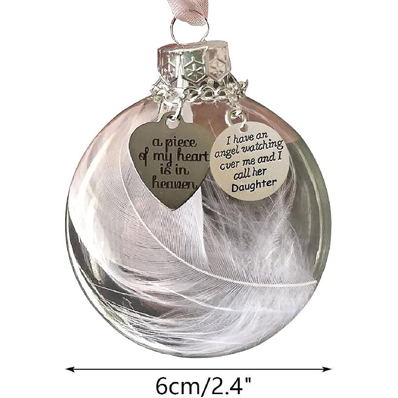 Clear Christmas Memorial Ornament Feather Ball, A Piece of My Heart is in Heaven, Christmas Tree Memorial Hanging Pendant Gift for Mom, Dad, Son,
