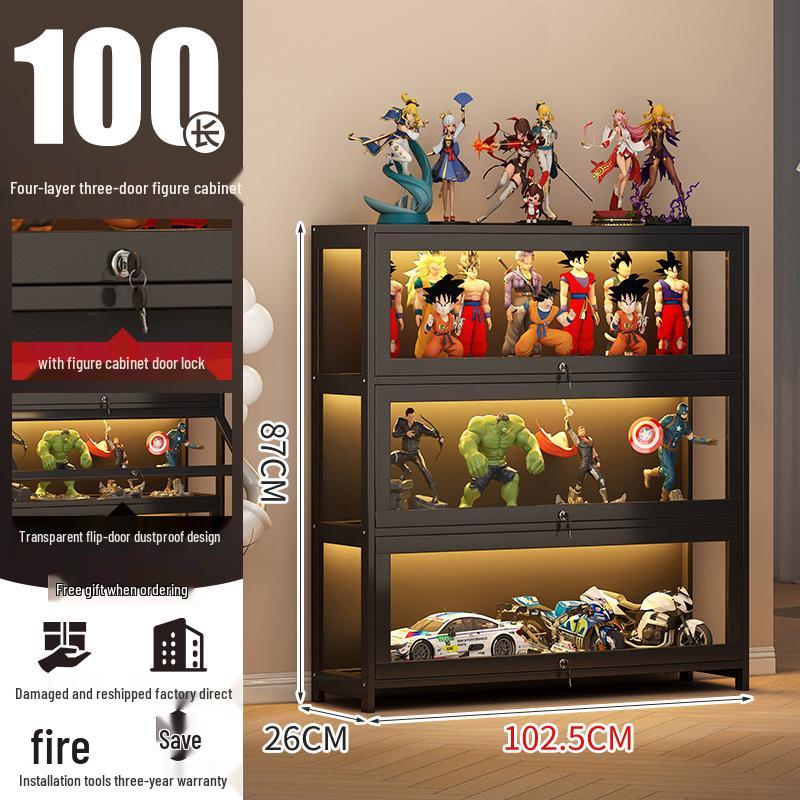 Acrylic Lockable Display Case with LED Lights for Figurines and Models, Dustproof Transparent Stand