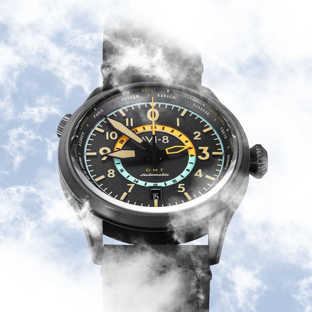 AVI-8 Flyboy Wingman Worldtimer GMT tropický šedý ciferník automatický AV-4120-04 pánské hodinky s extra páskem