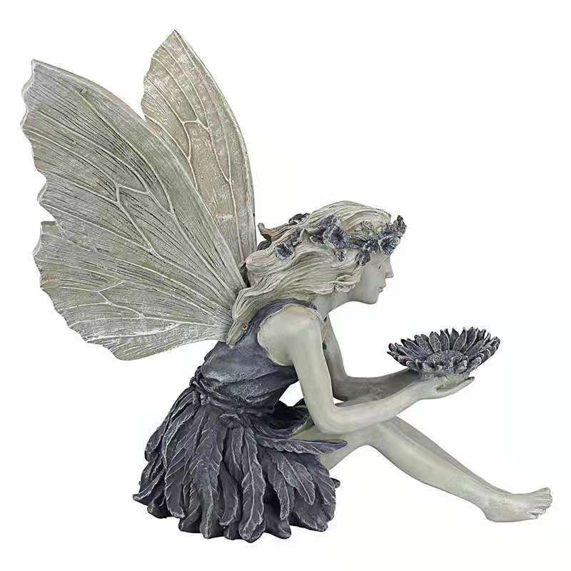 New Home Flower Fairy Bird Feeder Angel Girl Little Angel Statue Outdoor Yard Decoration Ornament
