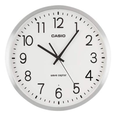 IQ-2100J-8JF Wall Clock, Radio-Controlled, Silver, Analog, Aluminum Frame, Nighttime Stop Function