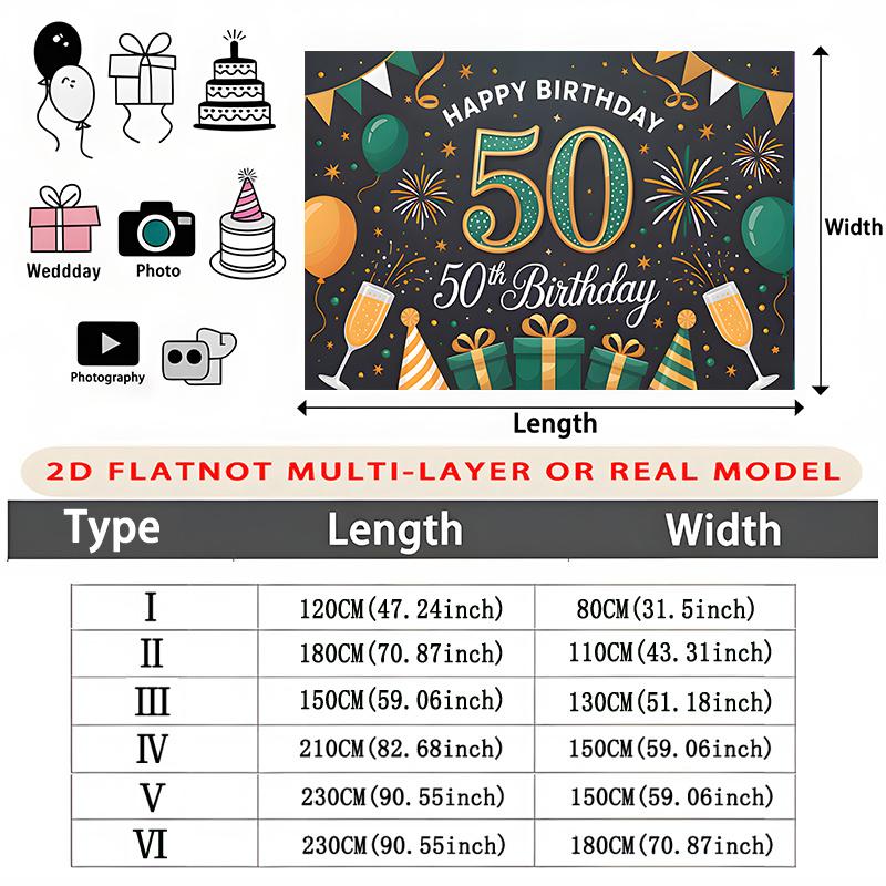 Party Backdrop Birthday Confetti 50th 50 Photo Booth Background Wall Decor