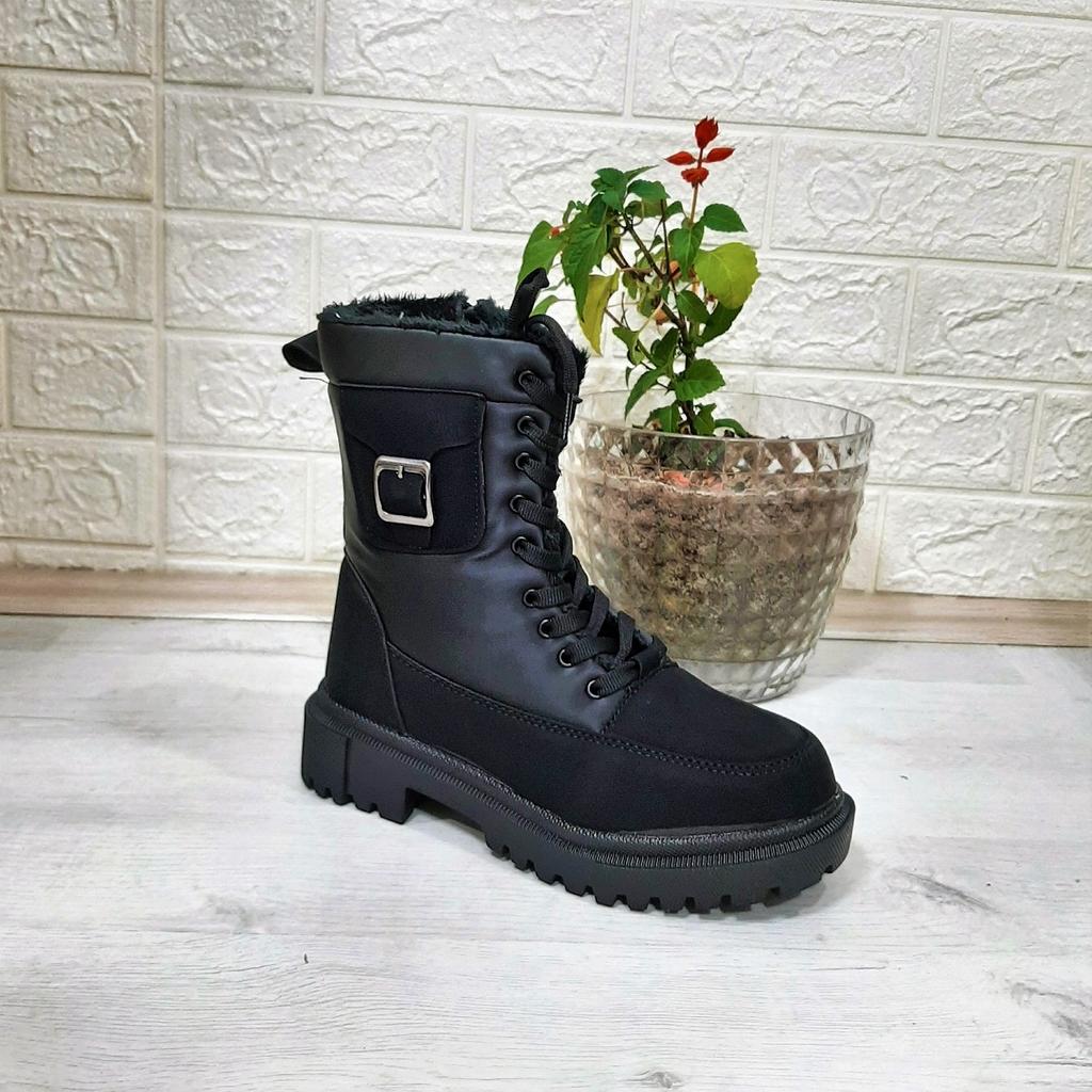 Twingo 900 Black Color Zippered Women's Boots with Fur Inside