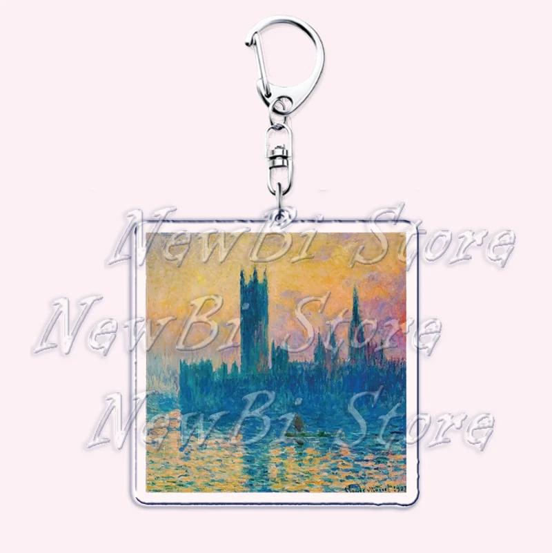 Hot Impressionism Art Keychain for Accessories Bag Van Gogh Monet Mona Lis Oil Painting Pendant Chain Ring Keyring Jewelry Gifts