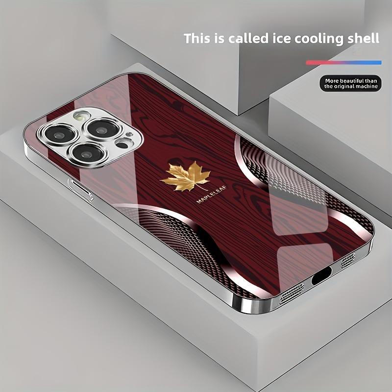 Gold Maple Leaf Wood Grain Curve Pattern Phone Case For iPhone 17 16 15 14 13 12 11 Pro Max Plus 16E 17 Air Tempered Glass Cover