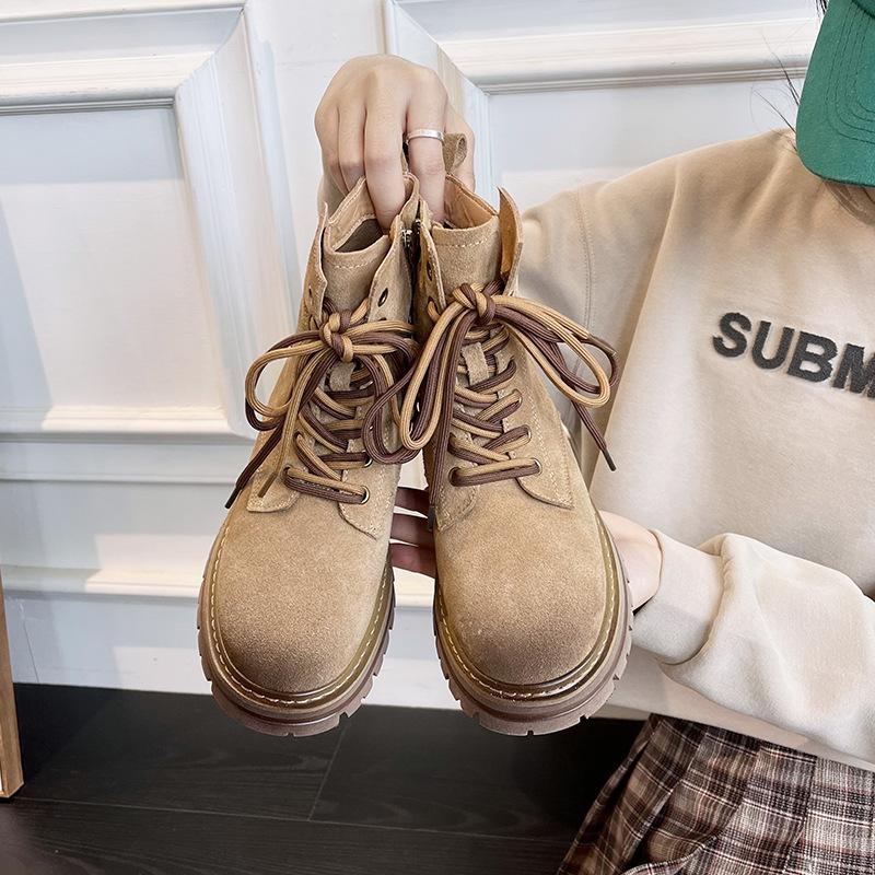 Leather Martin boots women's autumn and winter fashion casual retro tooling boots versatile cow suede short boots