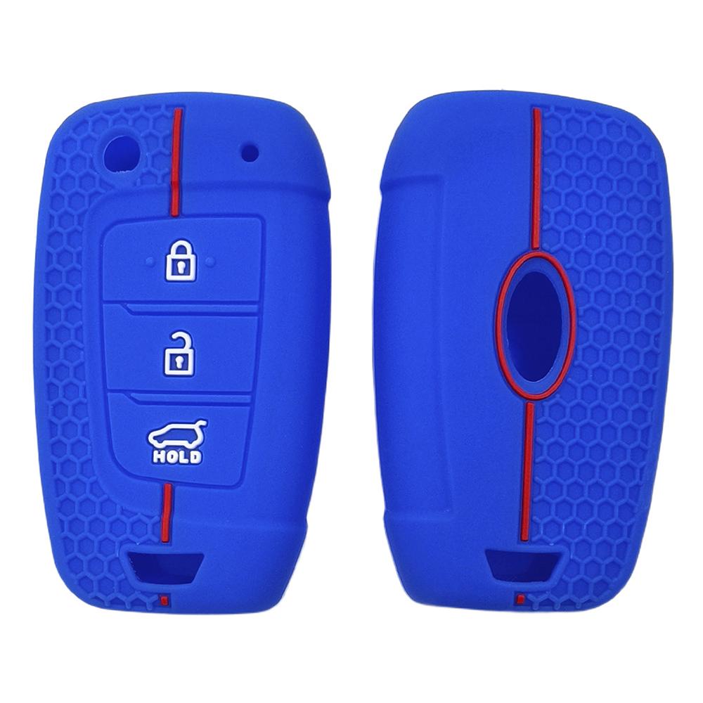 1Pc Black/Red/Blue Car Key Case,For Hyundai Fiesta IX25 Folding 3-Button Honeycomb Pattern Silicone Key Case,Car Accessories