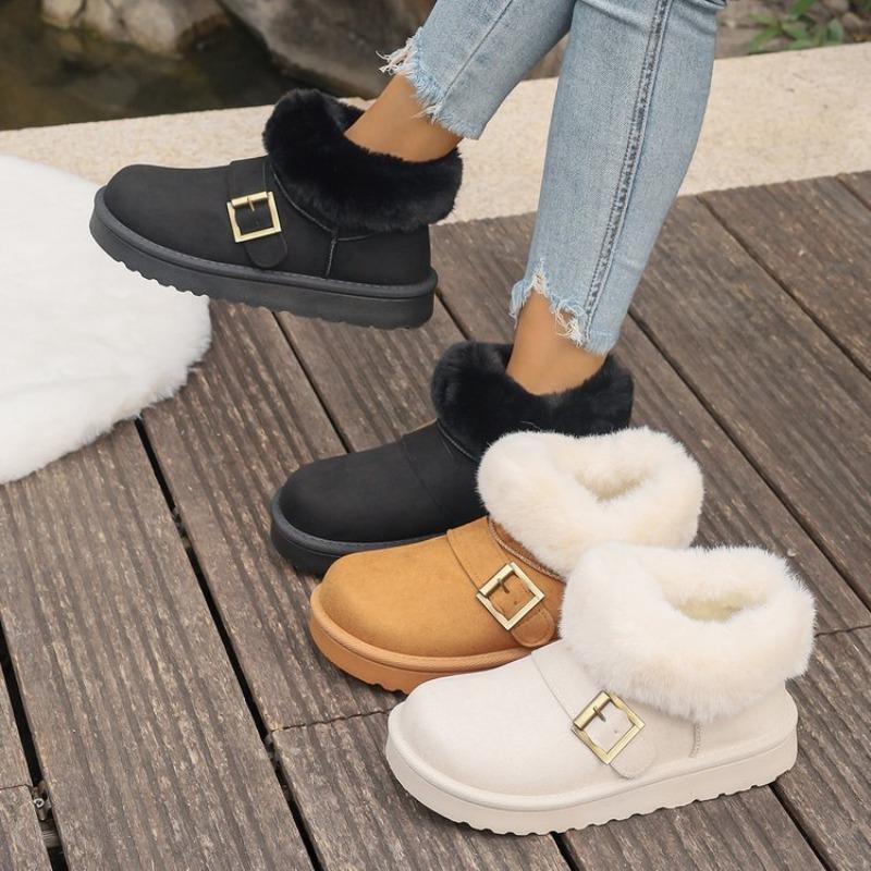 Large Size Low Tube Snow Boots for Women's Autumn and Winter New Turning Hair and Piling Thickened Warm Cotton Shoes for Women