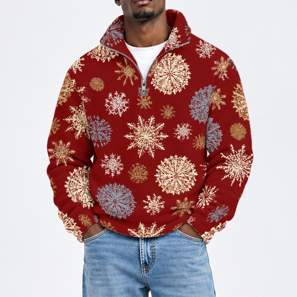 Men's Fall Winter Flannel Christmas Print Pullover Sweatshirt for Casual Holiday Wear