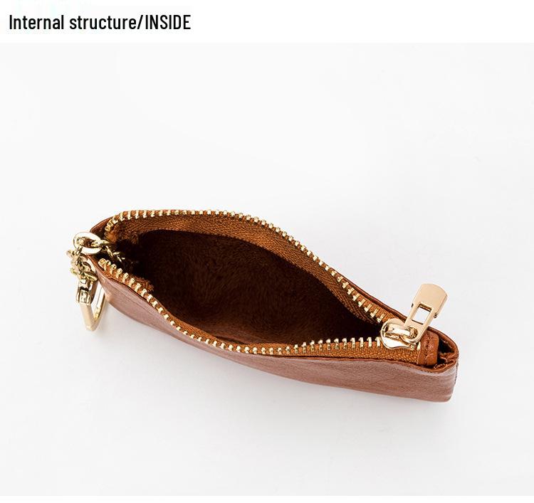 Top Grain Soft Cowhide Mini Zipper Wallet - Ultra-Thin Keychain Coin Purse