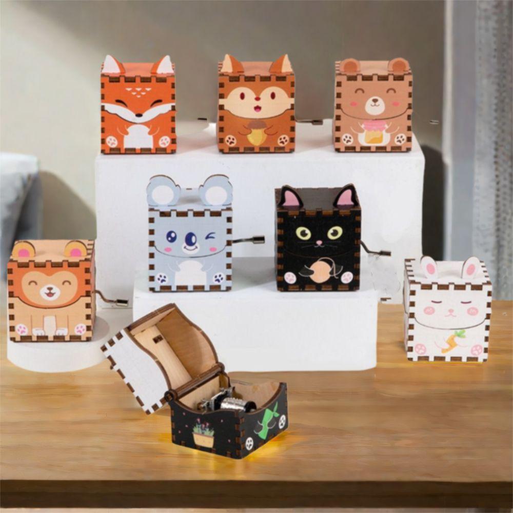 3D Holz Musikbox Puzzle Struktur Farbdruck Handkurbel Musikboxen DIY Zeichentricktier Musikbox Kinderspielzeug
