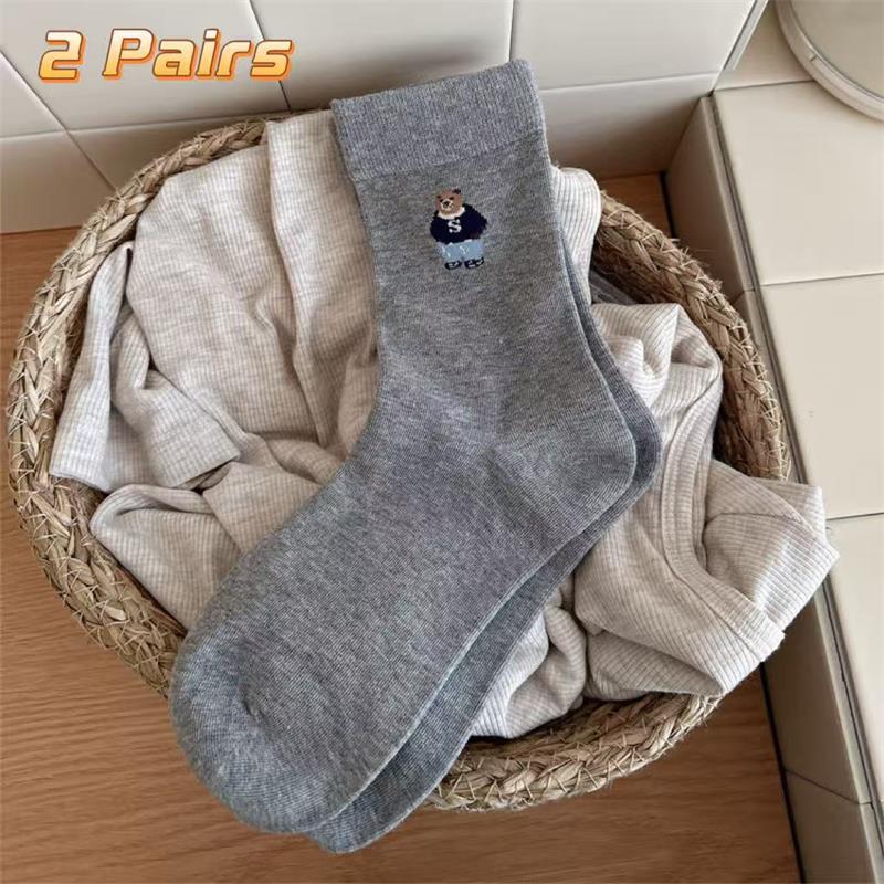 2/5 пар носков до середины икры хорошего качества с мультяшным милым медведем в полоску, женские универсальные хлопковые согревающие дышащие носки, рождественские подарки A2