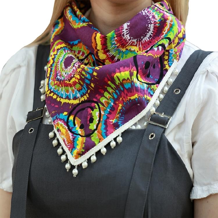 Stylish Women Neck Scarf With Tassels and Flower Pattern Detail Popular Bandana Scarf Neckerchief for Bartender Wear