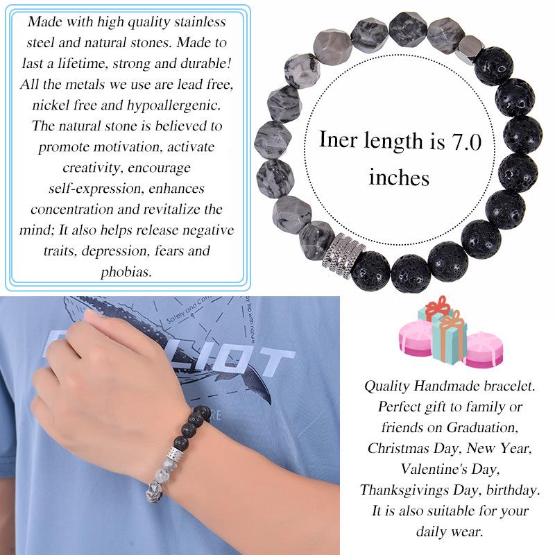 Men's Titanium Steel Tiger Eye & Volcanic Stone Beaded Bracelet