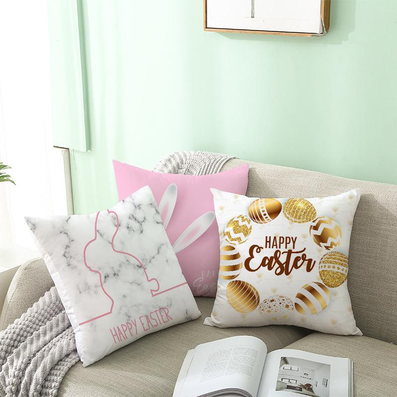 New Easter Pillowcase Square Peach Skin Printed Pillowcase Homewares