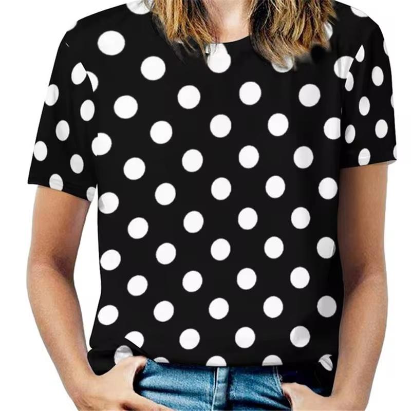 Summer Vintage Polka Dot 3D Print Women's T-Shirts Women's Casual Short Sleeve T Shirt O-Neck Tees Harajuku Tops Female Clothing