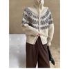 Korean Fashion Autumn Winter Zipper Cardigan Women Sweater Jacket Retro Printed Lapel Loose Knitted Coats Long Sleeve Office Fashion Elegant Clothing