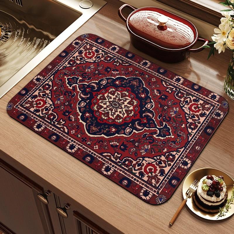 Bohemian Stil Diatomeenerde Küchenspülbeckenmatte Rutschfest Wasserabsorbierend Ablassmatte Arbeitsplatte Geschirrtrocknung
