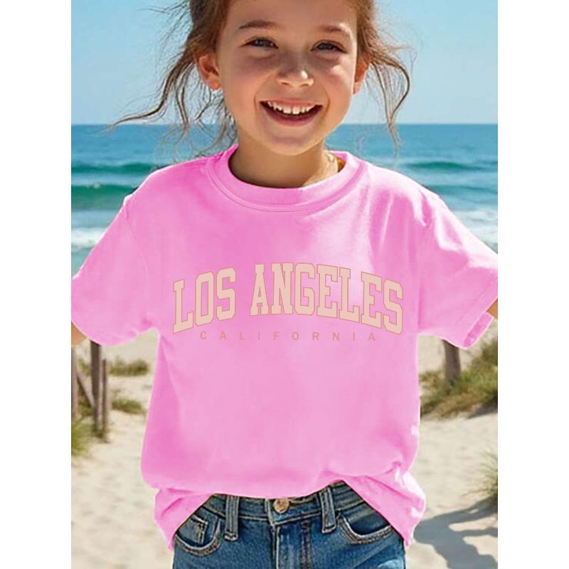 European Size Summer Fashion Short-Sleeve T Shirt for Girls Featuring Los Angeles Letter Print A Casual and Versatile Top