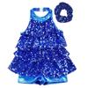Shiny Sequins Halter Leotard for Girls: Backless Design with Hair Tie Headwear for Modern Jazz Latin Dance Costume