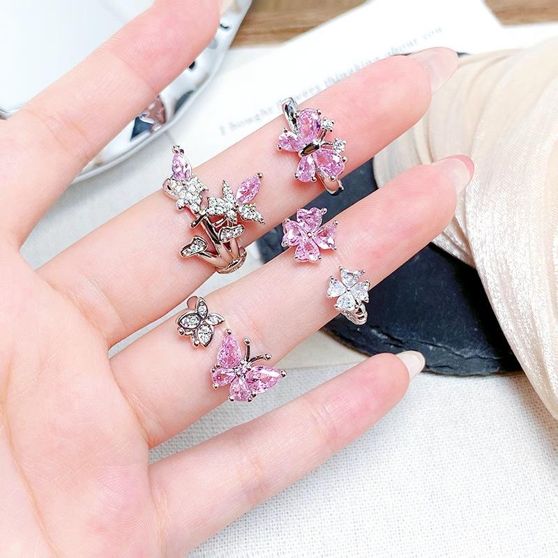 Überraschungsbox Süßer Rosa Zirkon Mädchen Herz Öffnungsring Schmetterling Stern Nische Stapelbares Tragen High-End Ring