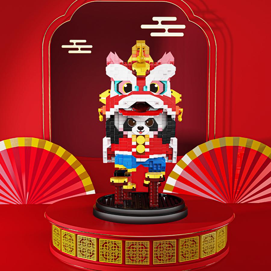 Non-Toxic Happy New Year Kids Toys Panda Building Blocks Micro Blocks Dragon Lion Dance Chinese Style Decorations Gifts Sets