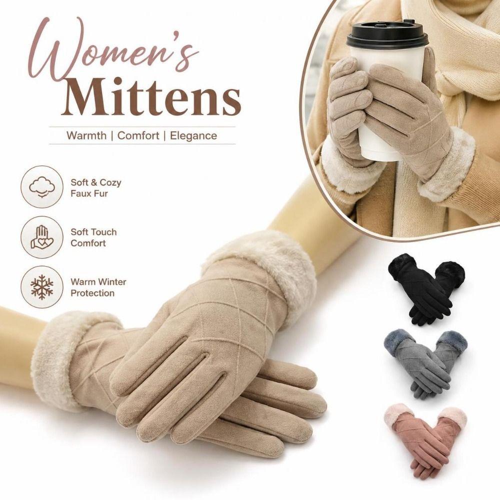 Soft Fleece Cuffs Women's Mittens Warm Touchscreen Gloves New Cycling Mittens  Women's