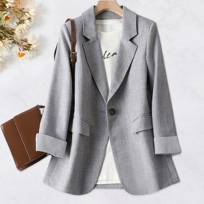 Women Fall Spring Suit Coat Formal Business Style Solid Color Single Button Long
