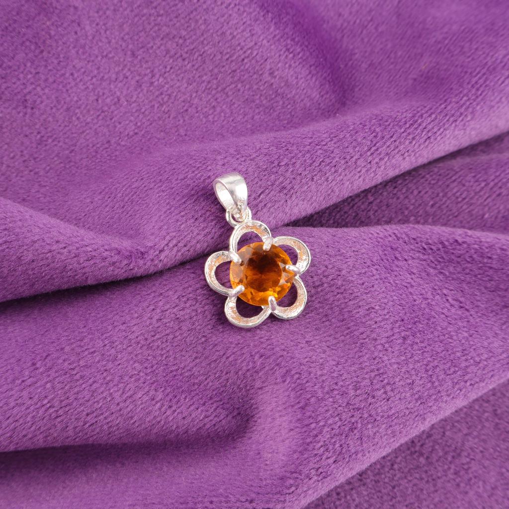 Citrin Anheng Edelstenssmykker, 925 Massivt Sterlingsølv Anheng, Håndlagde Smykker Fødselssteinsanheng, Gave Til Ham