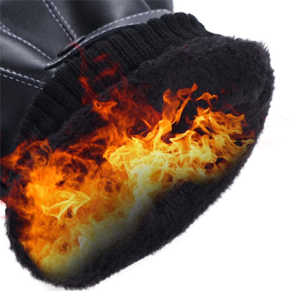 Herren PU-Lederhandschuhe Dicke Samt Motorrad Vollfinger-Fäustlinge Outdoor