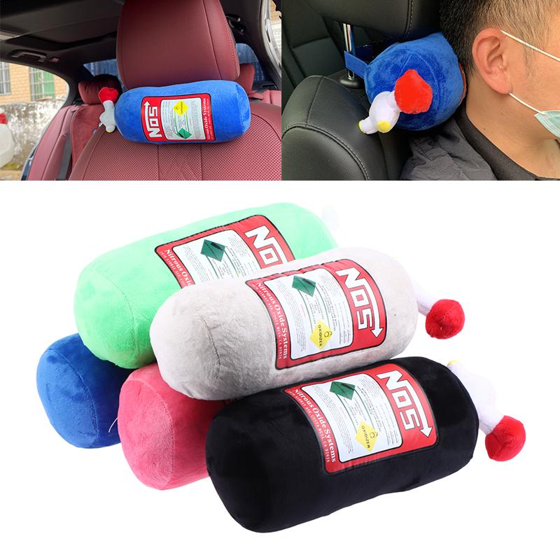 NOS Bottle Style Car Neck Pillow Soft Plush Headrest Neck Support Cushion Creative Auto Seat Decor Accessories
