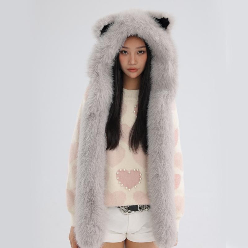 Thicken Warm Scarf Hat Lovely Foxs Ears Women Hat Outdoor Earflap Children Hat for Winter Warmth and Fashionable Look