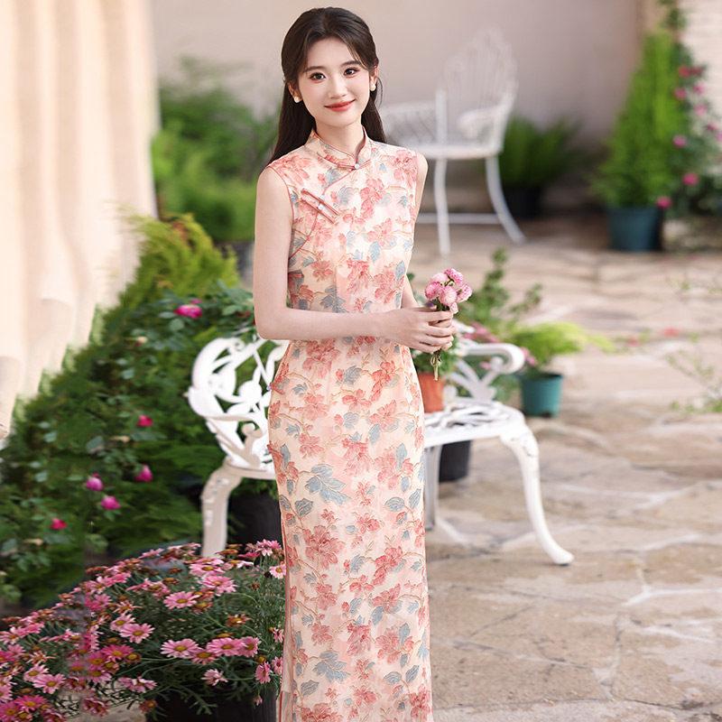 Pink Sleeveless National Style New Chinese Daily Suzhou Long Cheongsam Improved Young 1011 New Women's High Sense