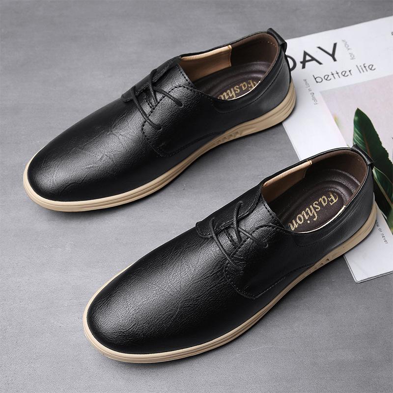 

Мужская обувь 2025 весна новая мужская повседневная дорожная деловая обувь из мягкой кожи на мягкой подошве в британском стиле универсальная модная обувь 38 чёрный