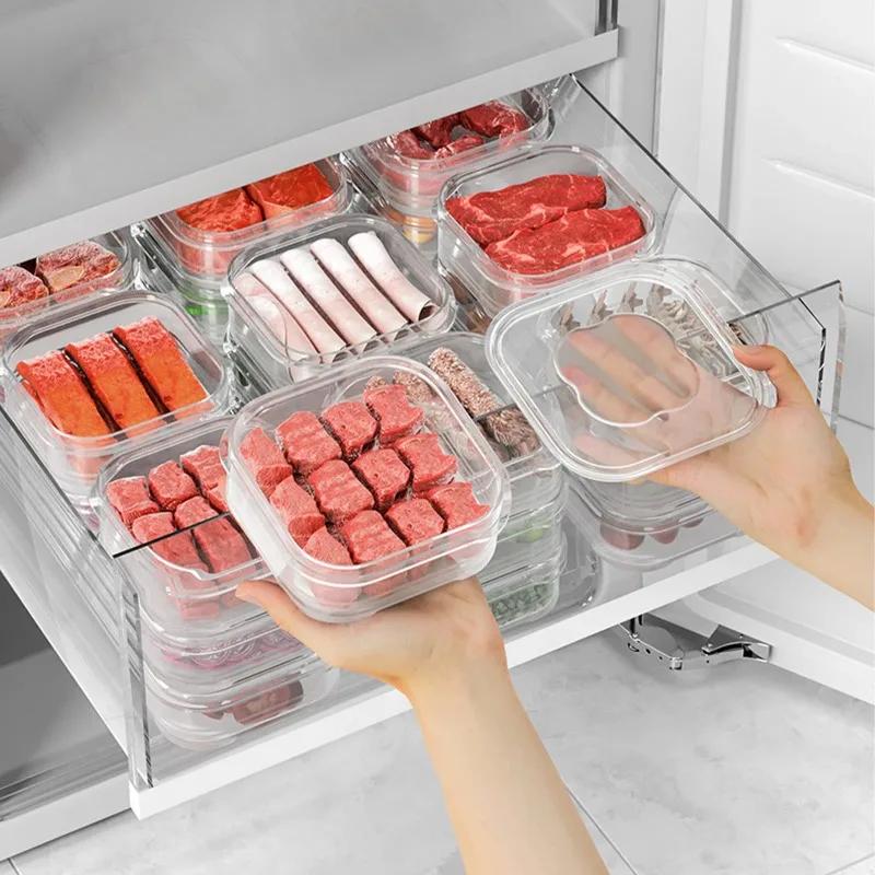 2 pezzi Scatola Portaoggetti Frigorifero Organizzatore Frigo Contenitore per Alimenti Carne Frutta Verdura Scatola Fresca Sigillata con Coperchio Accessori Cucina