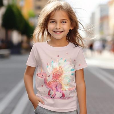 3d Print Leuk Meisjes T-shirt Dier Dinosaurus Baby Meisje T-shirt Zomer Casual Comfortabel Ademend Korte Mouw