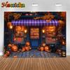 Mocsicka Happy Halloween Background Photography Pumpkin Party Shop Backdrop Night Yellow Leaves Jack-O-Lantern Decoration Banner